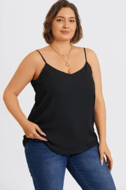 Plus Size V-Neck Black Chiffon Swing Cami Top