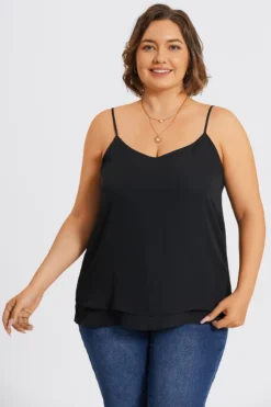Plus Size V-Neck Black Chiffon Swing Cami Top 8 Plus Size V-Neck Black Chiffon Swing Cami Top -Sandy Bikinis Shop c topbc022001 3