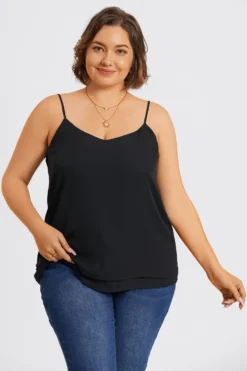 Plus Size V-Neck Black Chiffon Swing Cami Top 9 Plus Size V-Neck Black Chiffon Swing Cami Top -Sandy Bikinis Shop c topbc022001 4