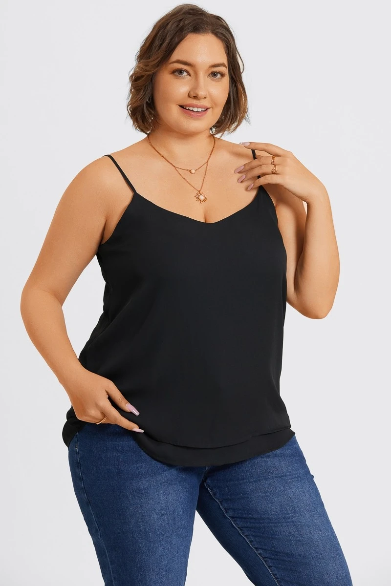 Plus Size V-Neck Black Chiffon Swing Cami Top 5 Plus Size V-Neck Black Chiffon Swing Cami Top - Image 5