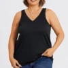Plus Size Black V-Neck Stitch Detail Tank