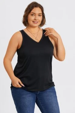 Plus Size Black V-Neck Stitch Detail Tank -Sandy Bikinis Shop c topbc023001 5