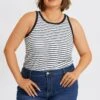 Plus Size High Neck Stripe Sports Back Tank Top