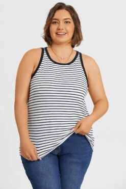 Plus Size High Neck Stripe Sports Back Tank Top -Sandy Bikinis Shop c topbc024001 3