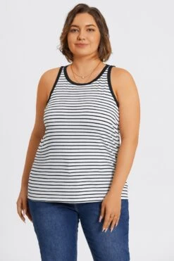 Plus Size High Neck Stripe Sports Back Tank Top -Sandy Bikinis Shop c topbc024001 4