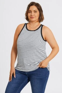 Plus Size High Neck Stripe Sports Back Tank Top -Sandy Bikinis Shop c topbc024001 5