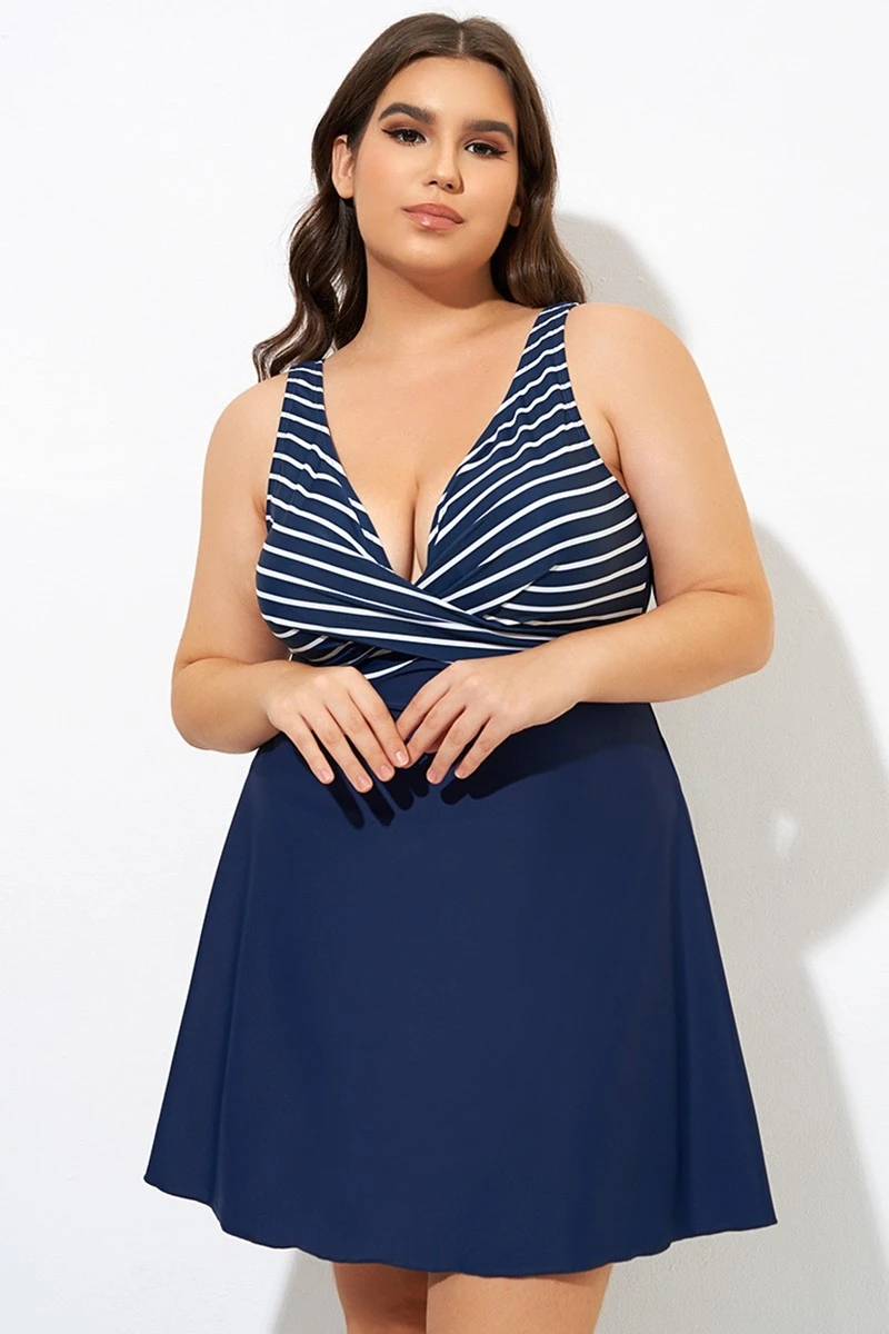 Navy And White Stripe Wrap Front Swimdress 4 Navy And White Stripe Wrap Front Swimdress - Image 4