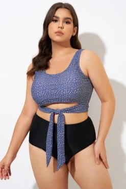 Freckle Dot Ardosia Long Line Swim Bikini Top