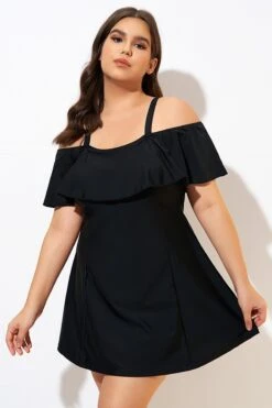 Solid Black Adjustable Straps Women Swimdress -Sandy Bikinis Shop dsc00546