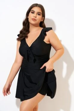 Ruffle Swimsuit Tie Knot Front Ruched Vintage Swimdress -Sandy Bikinis Shop dsc00599