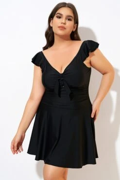 Ruffle Swimsuit Tie Knot Front Ruched Vintage Swimdress -Sandy Bikinis Shop dsc00617