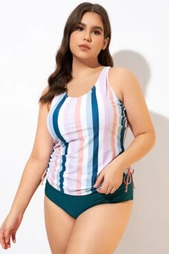 Multi Stripe Built-in Bra Racerback Tankini Top -Sandy Bikinis Shop dsc00652