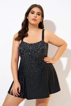 Black White Dot Square Neckline Adjustable Straps Swimdress -Sandy Bikinis Shop dsc00685