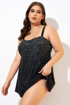 Black White Dot Square Neckline Adjustable Straps Swimdress -Sandy Bikinis Shop dsc00693
