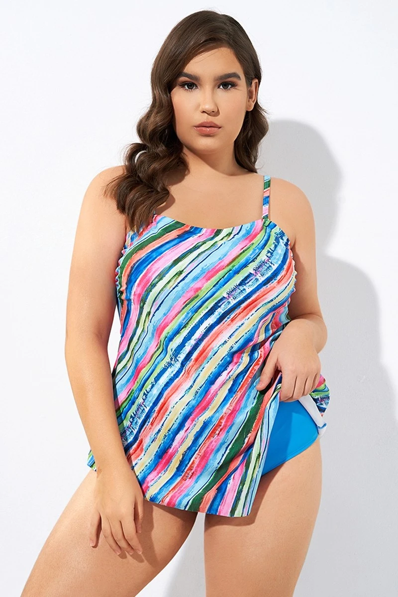 Multi Color Scarf Bandeau Longer Length Tankini Top 5 Multi Color Scarf Bandeau Longer Length Tankini Top - Image 5