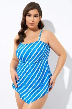 Blue & White Longer Length Scarf Bandeau Tankini Top -Sandy Bikinis Shop dsc06757
