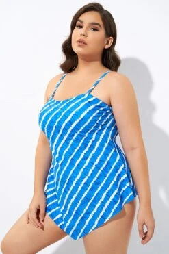 Blue & White Longer Length Scarf Bandeau Tankini Top -Sandy Bikinis Shop dsc06799