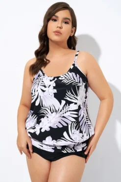 Leaf Printed Adjustable Straps Lady's Blouson Tankini Top -Sandy Bikinis Shop dsc06888