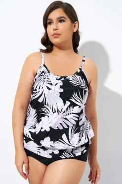 Leaf Printed Adjustable Straps Lady's Blouson Tankini Top -Sandy Bikinis Shop dsc06915