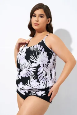 Leaf Printed Adjustable Straps Lady's Blouson Tankini Top -Sandy Bikinis Shop dsc06935