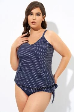 Navy Pindot Women Side Tie Round Neck Tankini Top -Sandy Bikinis Shop dsc07023
