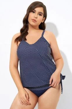 Navy Pindot Women Side Tie Round Neck Tankini Top -Sandy Bikinis Shop dsc07035
