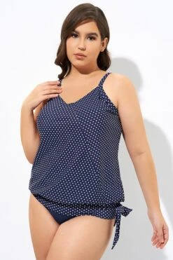 Navy Pindot Women Side Tie Round Neck Tankini Top -Sandy Bikinis Shop dsc07052