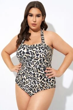 Leopard Print Thick Halter Straps One Piece Swimsuit -Sandy Bikinis Shop dsc07555