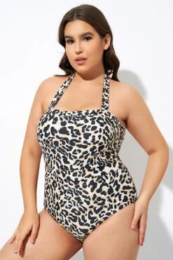 Leopard Print Thick Halter Straps One Piece Swimsuit -Sandy Bikinis Shop dsc07573