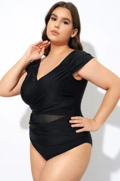 Black Mesh Cap Sleeve Cut Out One Piece Swimsuit -Sandy Bikinis Shop dsc07704