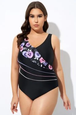 Black Flower Printed Women One Piece Swimsuit -Sandy Bikinis Shop dsc07725