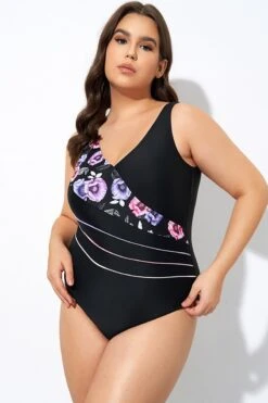 Black Flower Printed Women One Piece Swimsuit -Sandy Bikinis Shop dsc07736