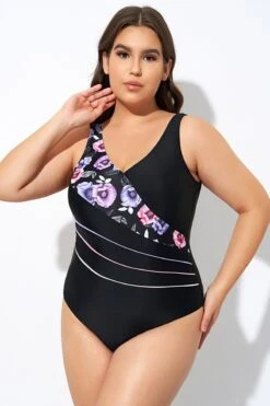Black Flower Printed Women One Piece Swimsuit -Sandy Bikinis Shop dsc07747