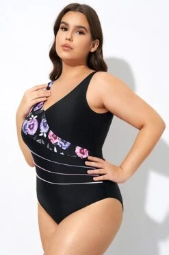 Black Flower Printed Women One Piece Swimsuit -Sandy Bikinis Shop dsc07756