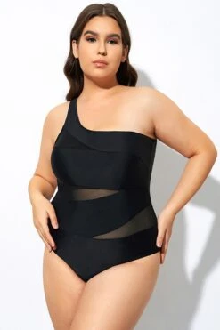 Black Mesh Sexy One Shoulder One Piece Swimsuit -Sandy Bikinis Shop dsc07985