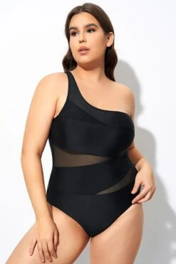 Black Mesh Sexy One Shoulder One Piece Swimsuit -Sandy Bikinis Shop dsc07990