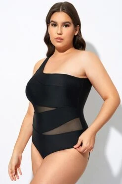 Black Mesh Sexy One Shoulder One Piece Swimsuit -Sandy Bikinis Shop dsc07995