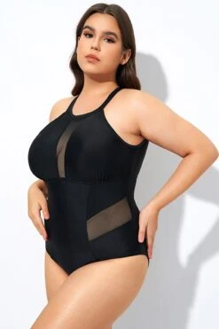 Black High Neck Plunge Mesh Cutout One Piece Swimsuit -Sandy Bikinis Shop dsc08162