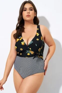 Lemon Stripes Print Front Lining One Piece Swimsuit -Sandy Bikinis Shop dsc08255