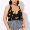 Lemon Stripes Print Front Lining One Piece Swimsuit
