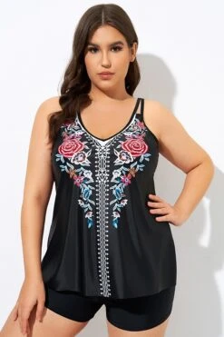 Elegant Tribal Printed Double Straps Tankini Top