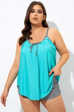 Fashionable Striped Bowknot Spaghetti Strap Tankini Top -Sandy Bikinis Shop dsc09061