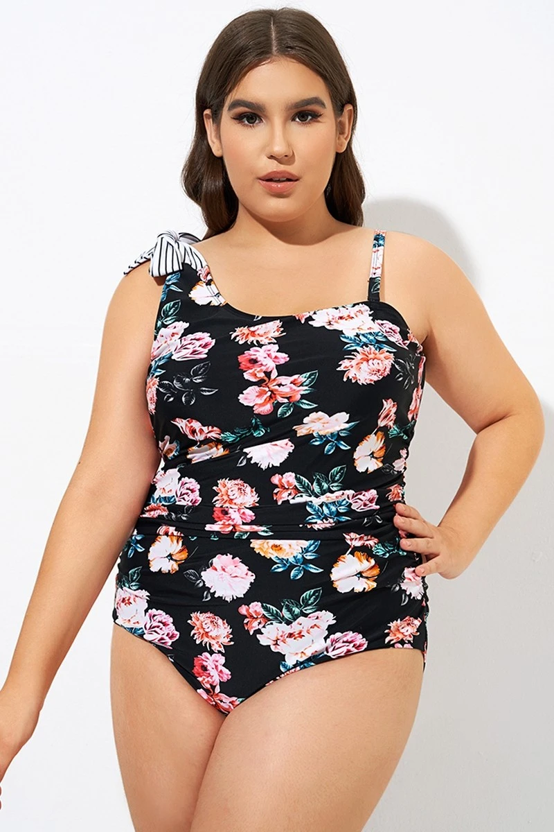 Flower One Shoulder Bow One Piece Swimsuit 1 Flower One Shoulder Bow One Piece Swimsuit