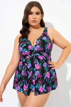 Neon Floral V-neck Twist Unlined Tankini Top -Sandy Bikinis Shop dsc09329