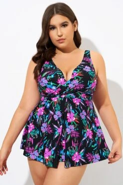 Neon Floral V-neck Twist Unlined Tankini Top -Sandy Bikinis Shop dsc09333