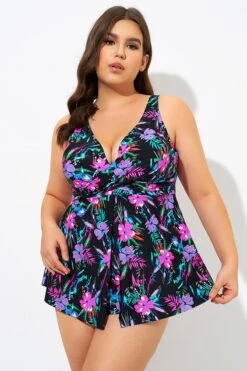 Neon Floral V-neck Twist Unlined Tankini Top -Sandy Bikinis Shop dsc09334