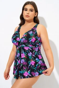 Neon Floral V-neck Twist Unlined Tankini Top -Sandy Bikinis Shop dsc09365