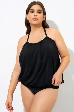 Soild Black Sexy Loose Bandeau Tankini Top