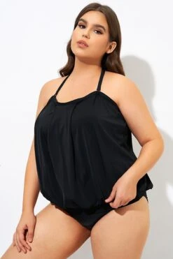 Soild Black Sexy Loose Bandeau Tankini Top -Sandy Bikinis Shop dsc09462