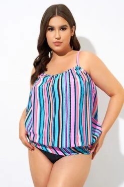 Women Stripe Bandeau Blouson Tankini Top -Sandy Bikinis Shop dsc09549